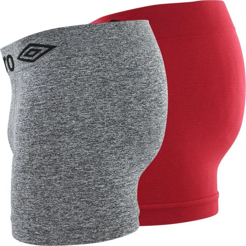 UMBRO Lot de 2 Boxers Homme Microfibre BSX2B2 Gris chiné Rouge