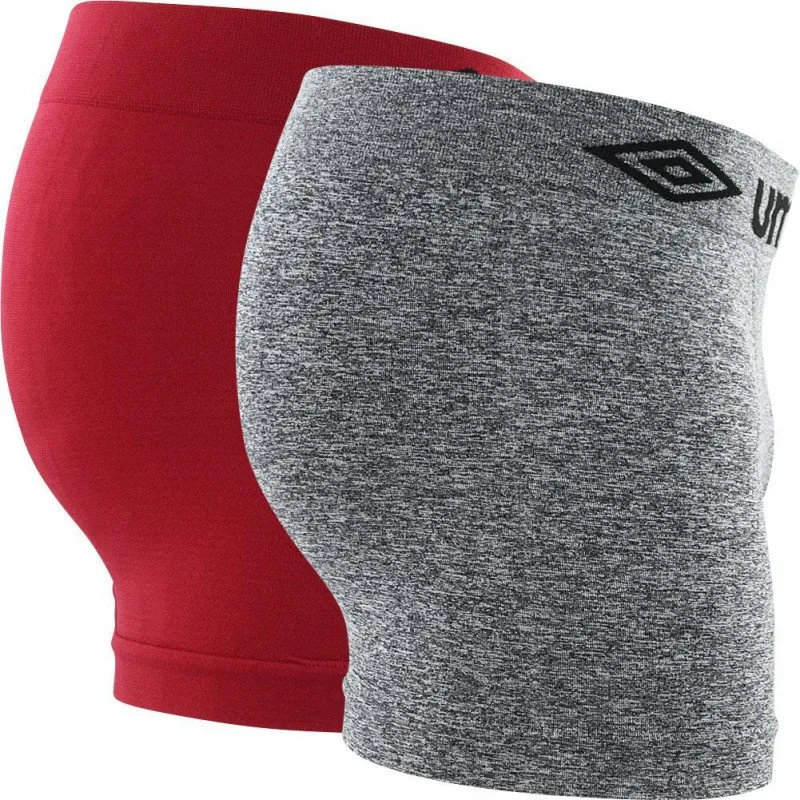 UMBRO Lot de 2 Boxers Homme Microfibre BSX2B2 Gris chiné Rouge