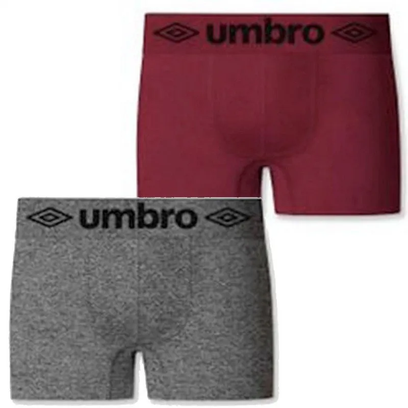 UMBRO Lot de 2 Boxers Homme Microfibre BSX2B2 Gris chiné Rouge