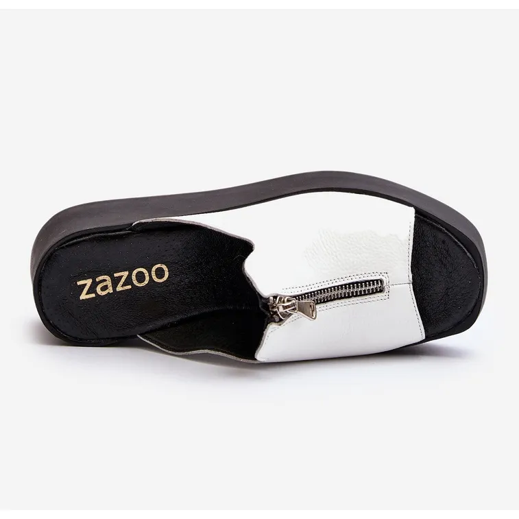 Zazoo 2916 Tongs pour femmes sur une plateforme massive avec une fermeture éclair, blanc blanche